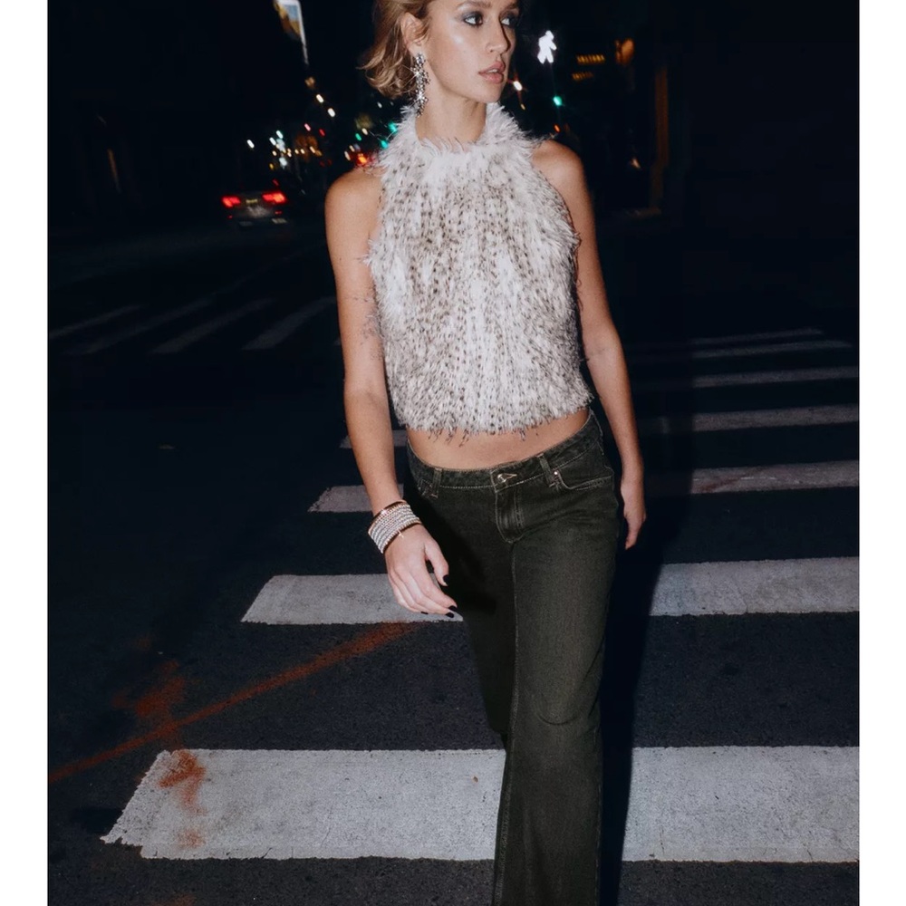 Zara Cream and Brown Textured Crop Top